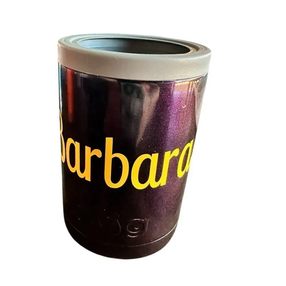 EUC SWIG Can Cooler -Iridescent Purple Personalized “Barbara” Keep Drinks Cold